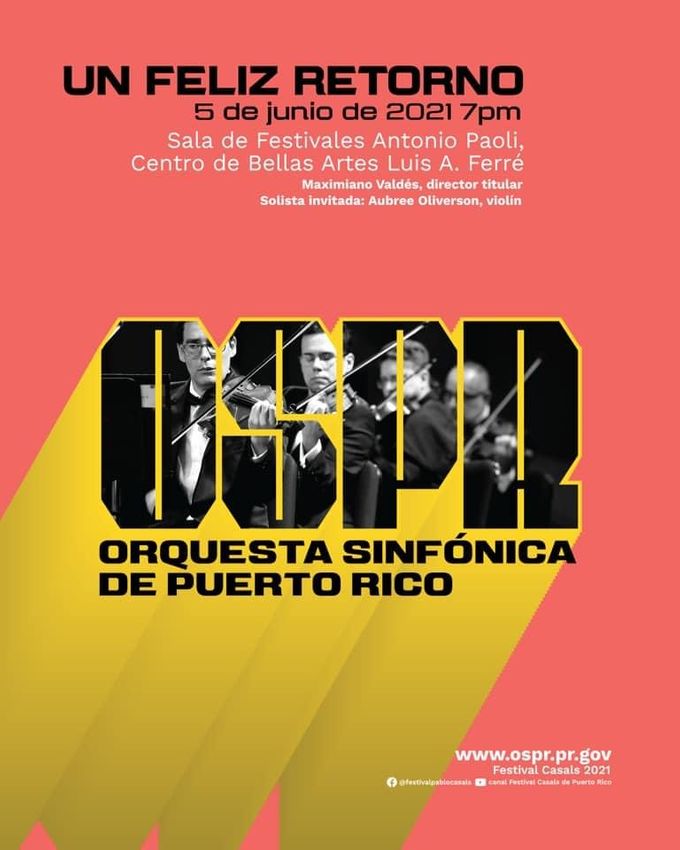 [🚨Nota Aclaratoria] - El único concierto que la Orquesta Sinfónica de Puerto Rico (OSPR) ofrecerá de forma presencial este sábado 5 de junio, será el concierto de cierre de temporada junto a la joven violinista Aubree Oliverson. El mismo se llevará a cabo en la Sala de Festivales Antonio Paoli de la Corporación del Centro de Bellas Artes a las 7:00pm. El concierto anunciado para ese mismo día como cierre del Festival Casals 2021 de la OSPR junto a André Watts, es una grabación del 2014 y será transmitido a las 8:00pm únicamente por Facebook, YouTube y WIPR, Canal 6.  Las personas interesadas en adquirir los últimos boletos disponibles para el concierto de cierre de temporada de la #OSPR, pueden hacerlo a través de Ticket Center PR o en la boletería del CBA.  ¡Gracias por apoyar a #TuSinfónica!